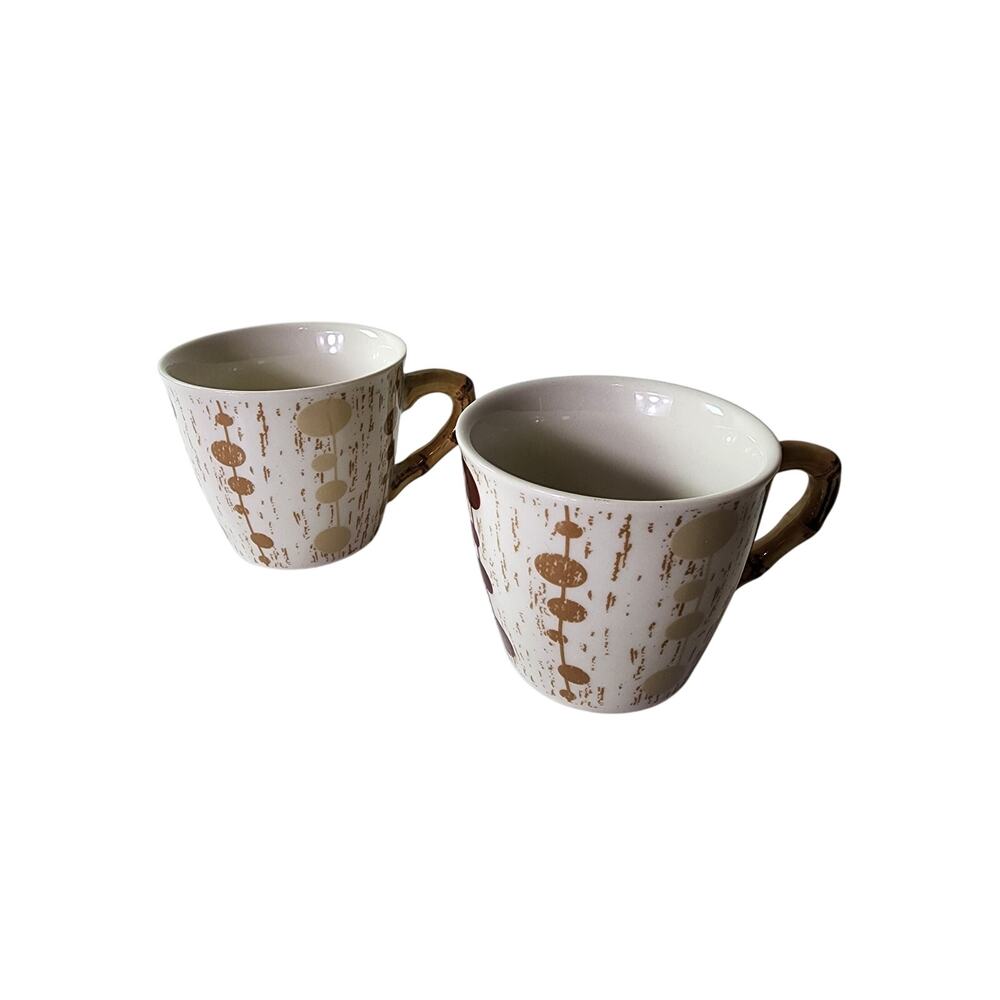 IMPERIAL COLLECTION Brown Yellow MCM Style Tiki Small Coffee Tea Mugs - set of 2